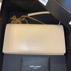 Saint Laurent Mini Paris Leather Wallet On Chain